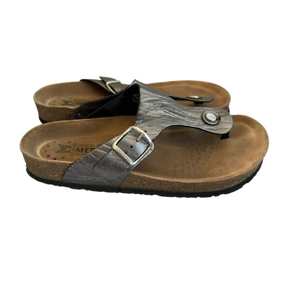 Mephisto Melinda Grey Metallic Silver Sandals Slip On Slides Size 40 10 Women's - Picture 1 of 11